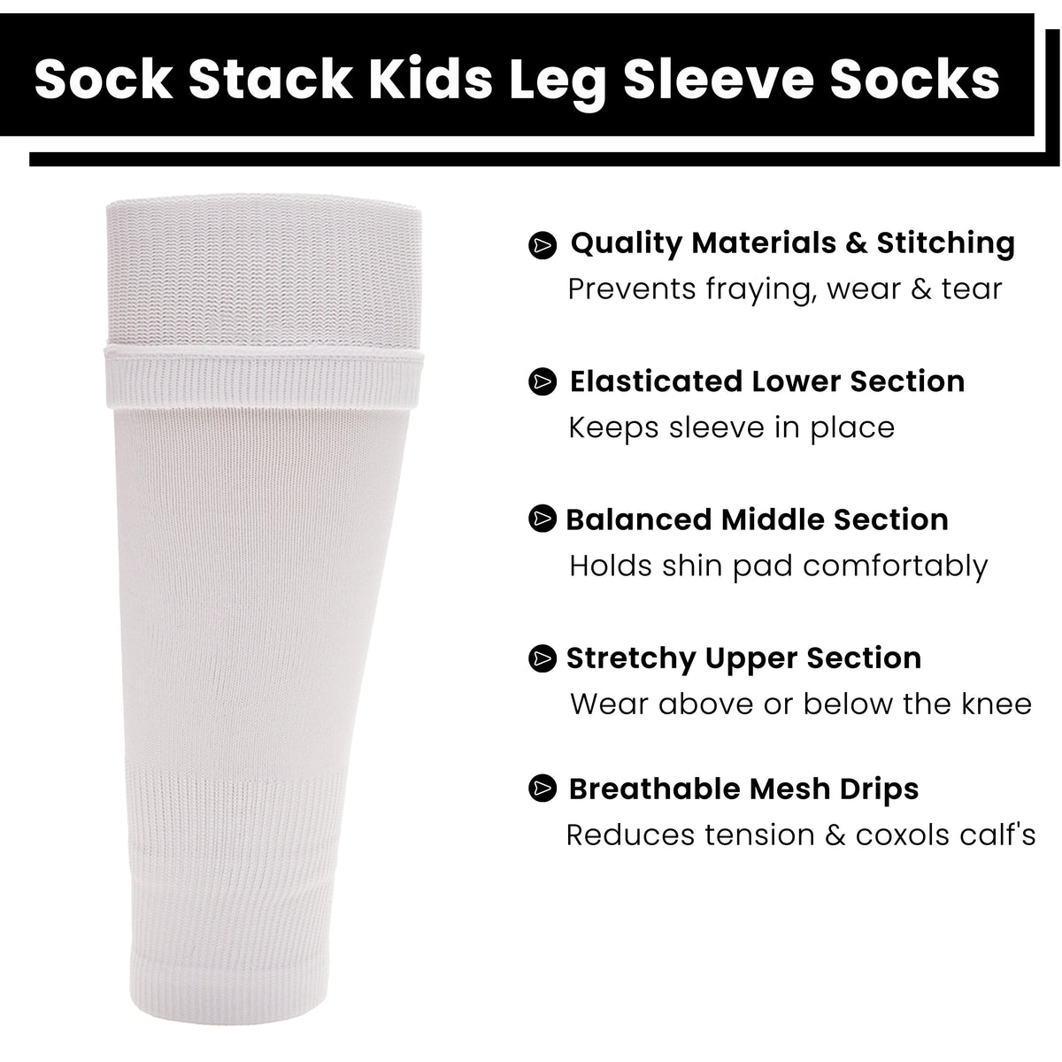 Sock Stack Adult Size White Football Leg Sleeve Socks Compression Over Shin Pads