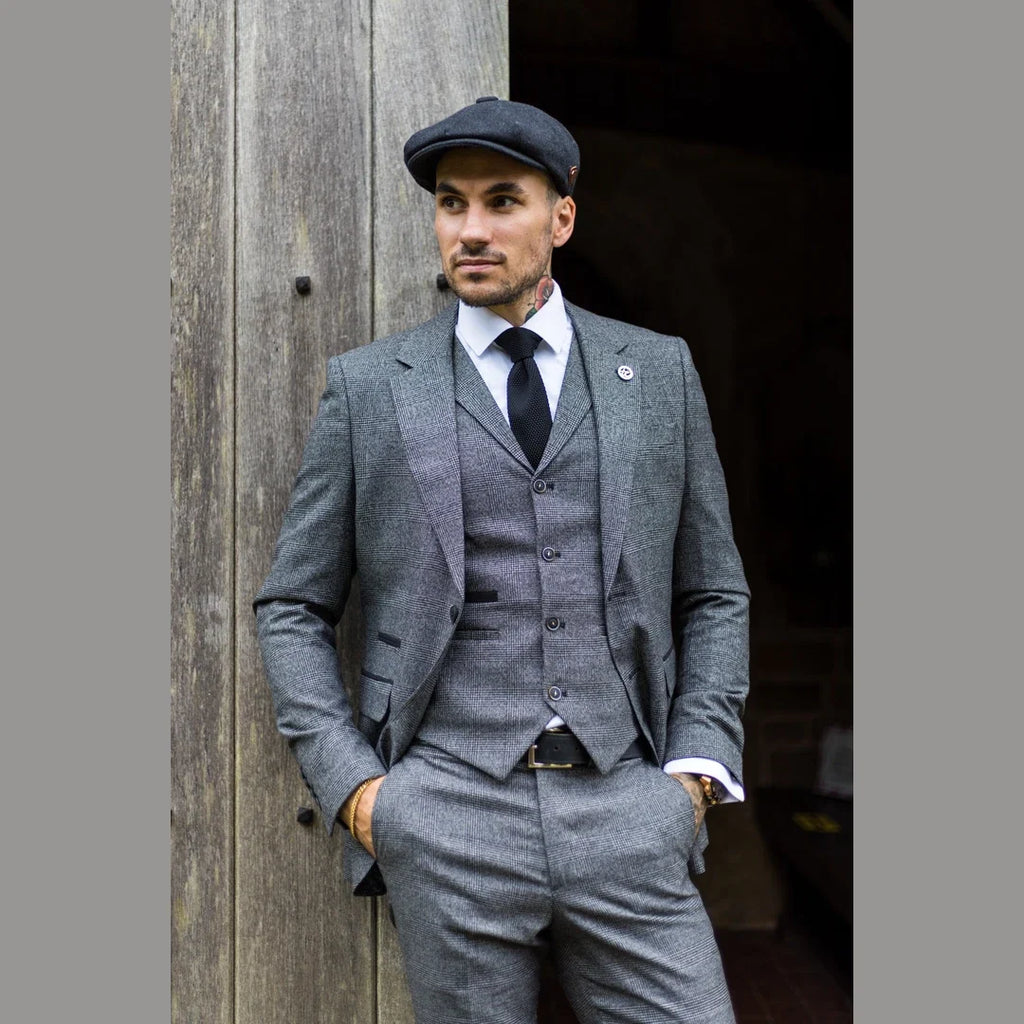 AK-10 - Men's Classic 3 Piece Suit Prince Of Wales Check Wedding