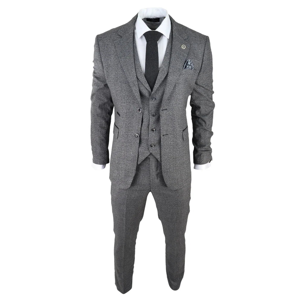 AK-10 - Men's Classic 3 Piece Suit Prince Of Wales Check Wedding