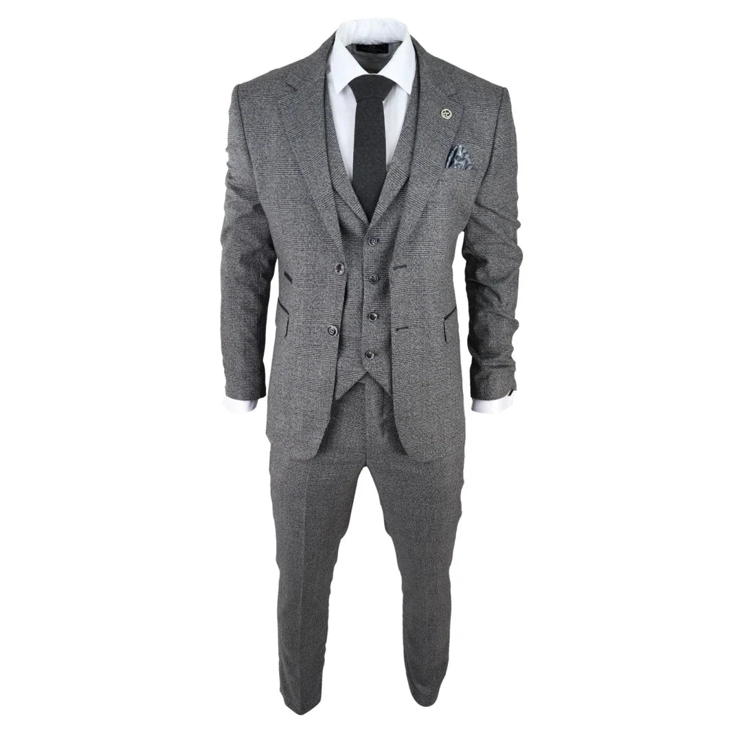 AK-10 - Men's Classic 3 Piece Suit Prince Of Wales Check Wedding