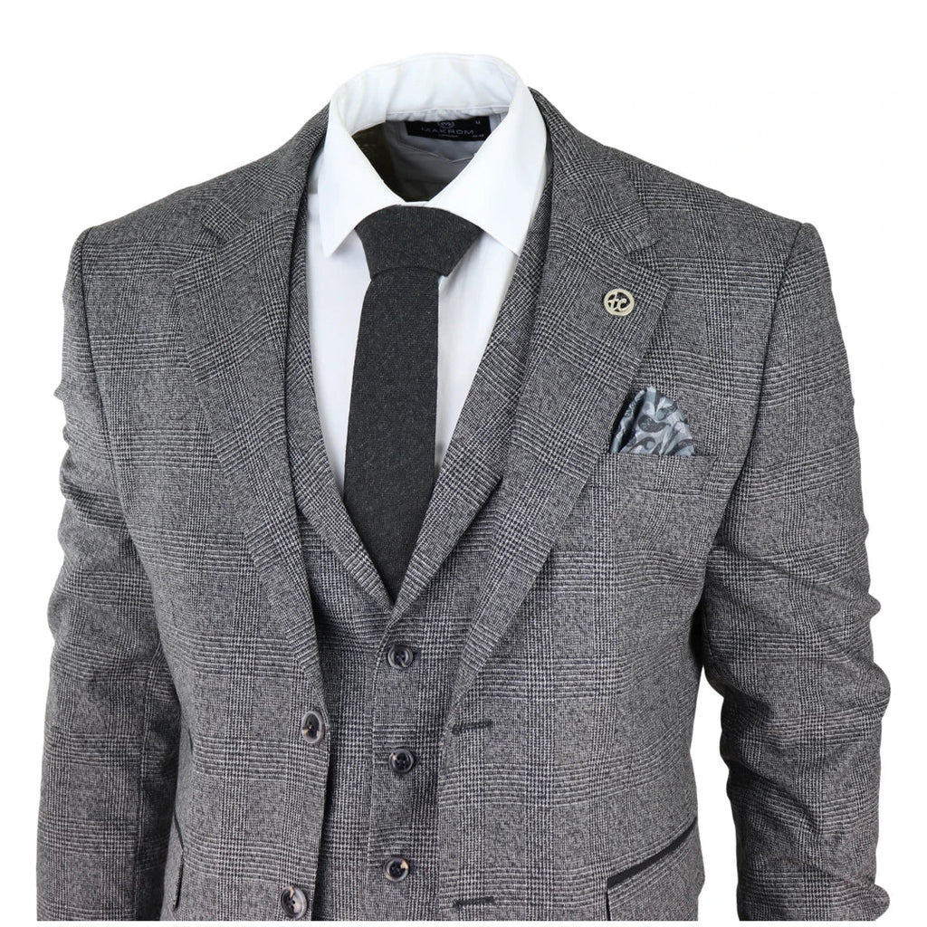 AK-10 - Men's Classic 3 Piece Suit Prince Of Wales Check Wedding