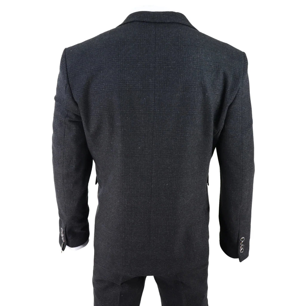 AK-11 - Men's Black Tweed 3 Piece Suit Check 1920s Gatsby Blinders