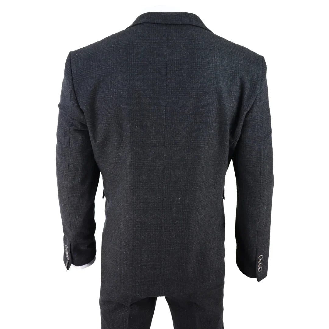 AK-11 - Men's Black Tweed 3 Piece Suit Check 1920s Gatsby Blinders
