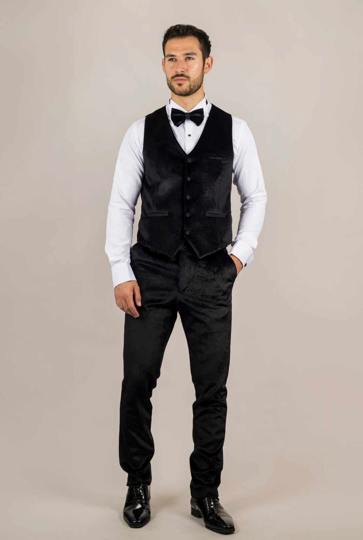 AK-26 - Men's Black 3 Piece Velvet Wedding Tuxedo Suit