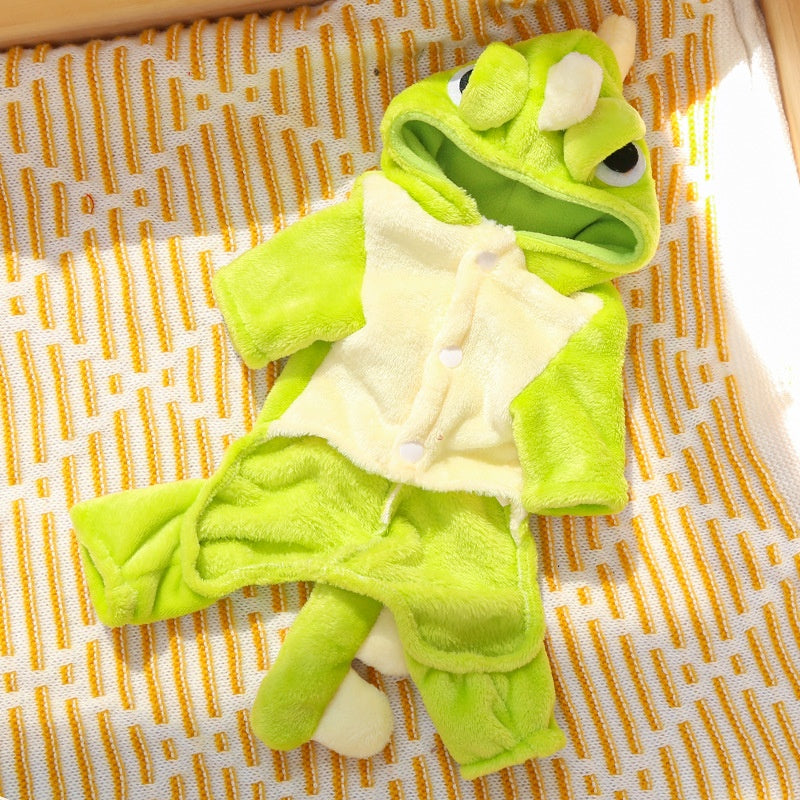 Autumn Winter Dog Clothes Cute Cat Costume Dinosaur Cosplay Outfits For Small Dogs In Fleece Coat With 4 Legs Funny Pet Clothes