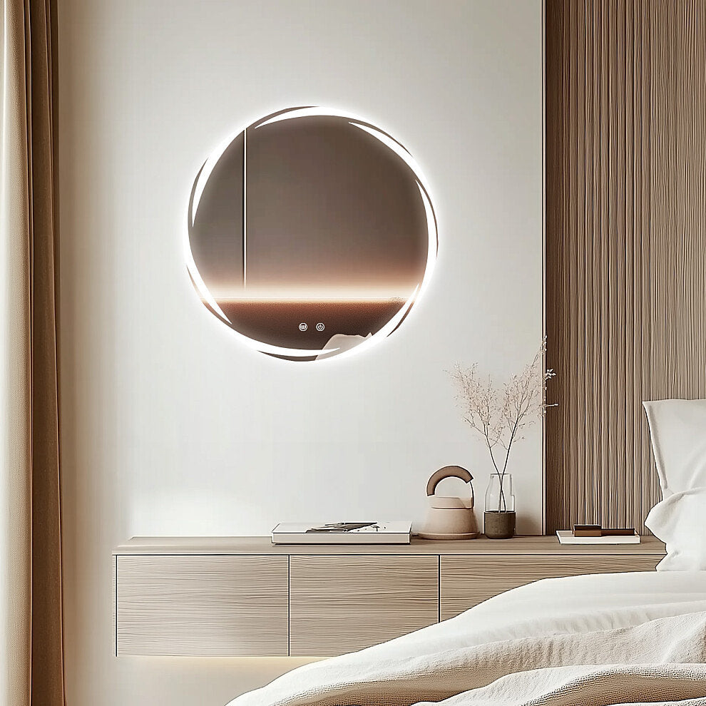 LED Bathroom Mirror Round 60cm Demister Touch Sensor Wall Mounted UK Plug