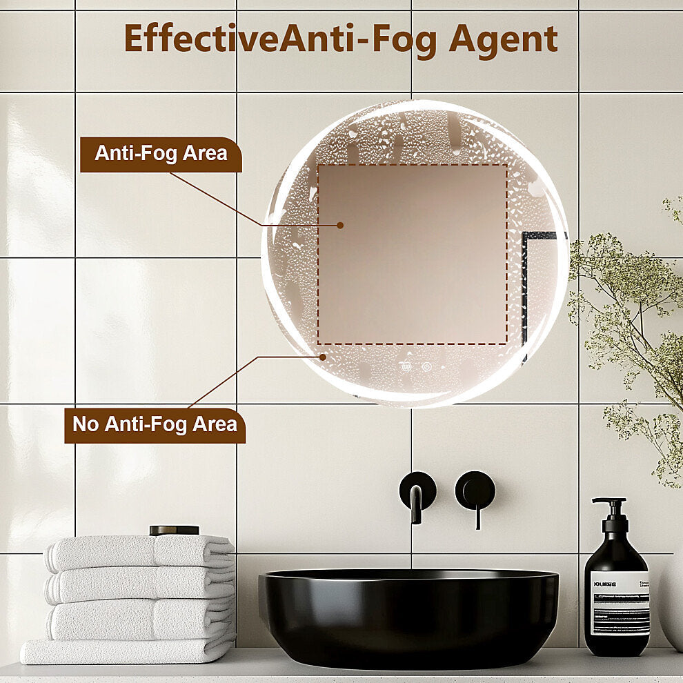 LED Bathroom Mirror Round 60cm Demister Touch Sensor Wall Mounted UK Plug