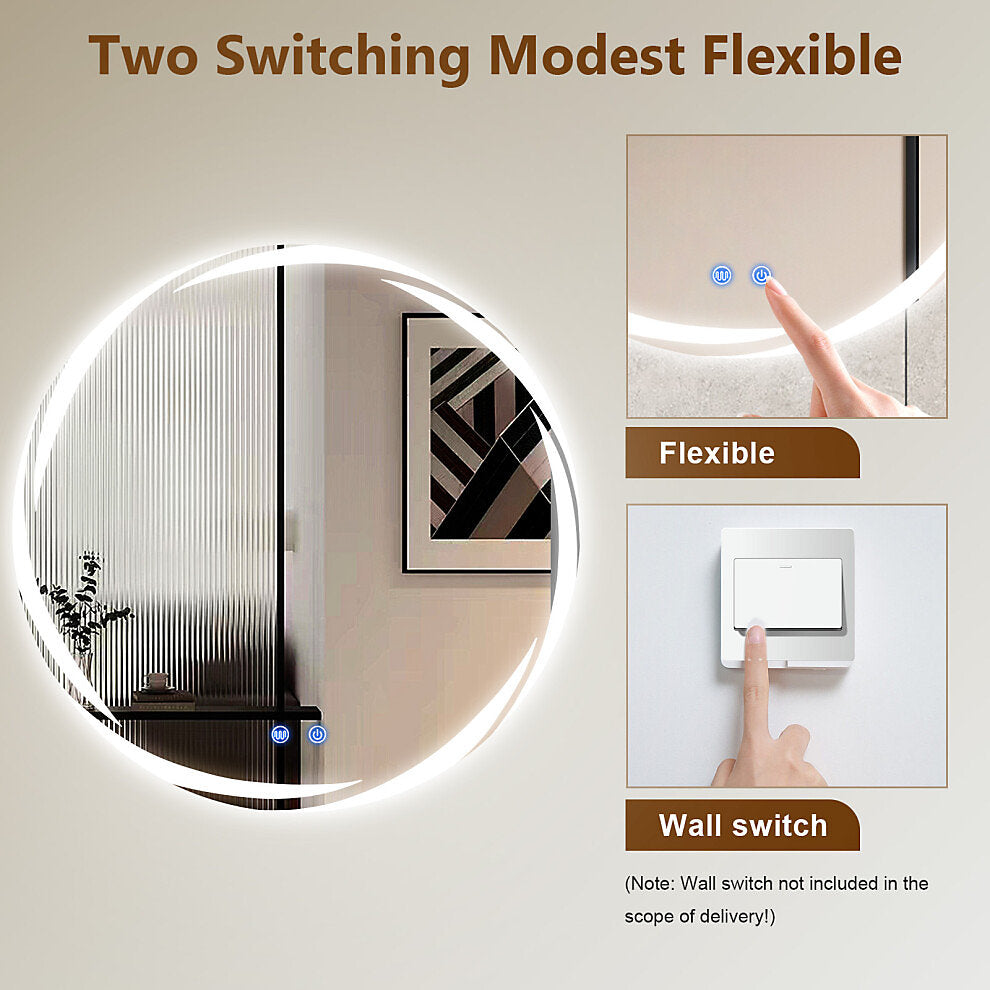LED Bathroom Mirror Round 60cm Demister Touch Sensor Wall Mounted UK Plug