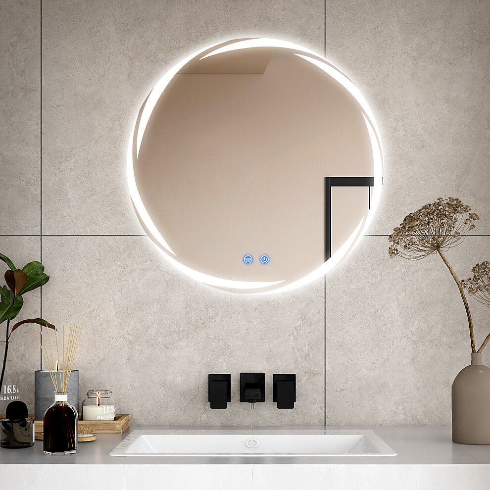 LED Bathroom Mirror Round 60cm Demister Touch Sensor Wall Mounted UK Plug