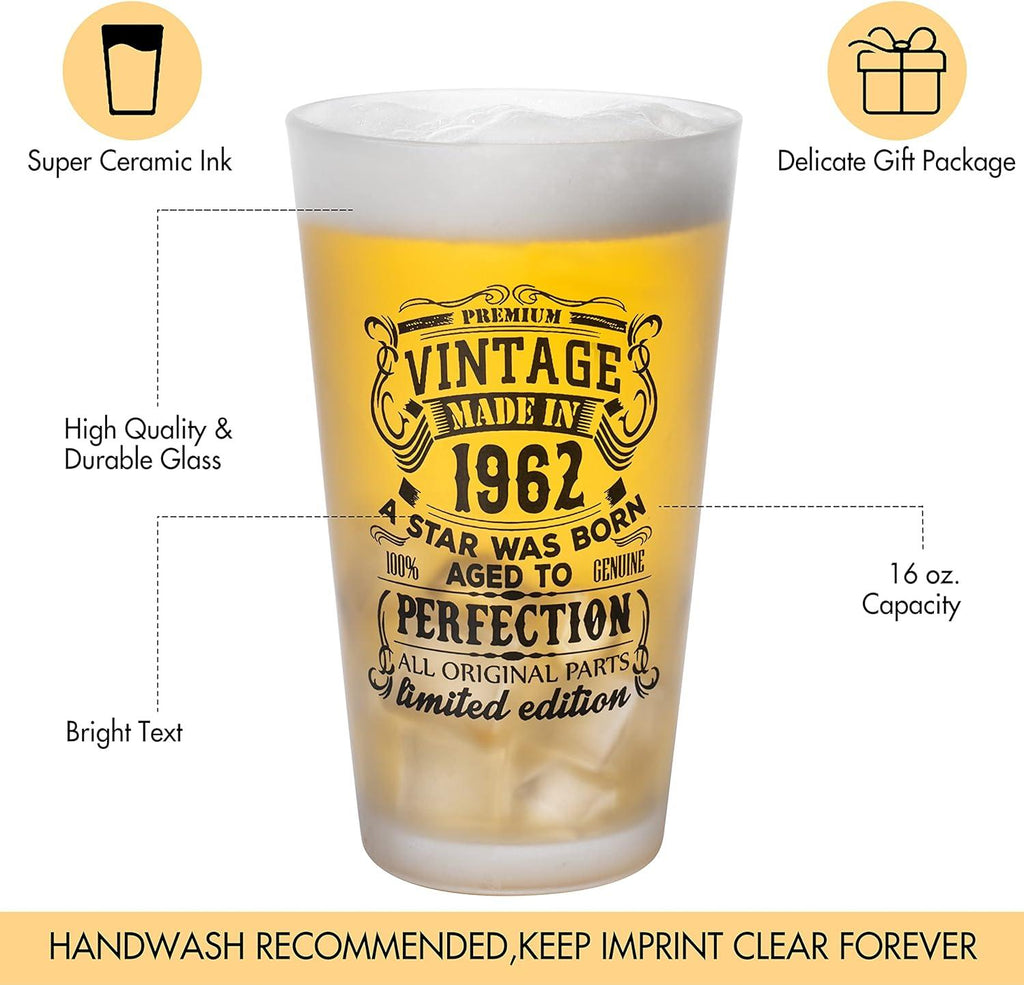 Birthday Pint Glasses Set of 2 Vintage 1962 or 1992 Beer Glass Gift 480ml