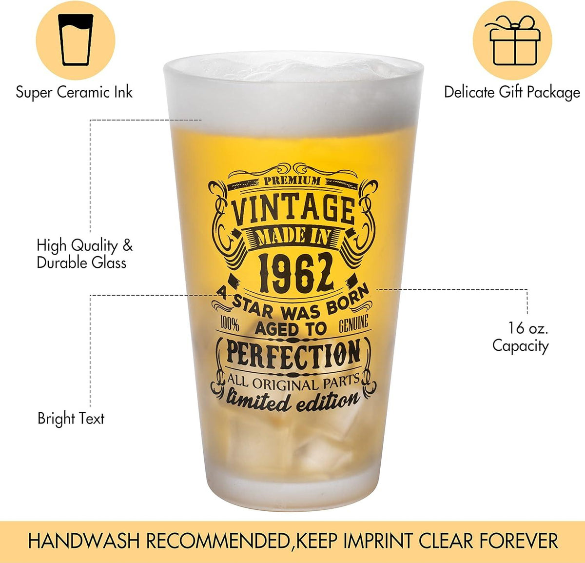 Birthday Pint Glasses Set of 2 Vintage 1962 or 1992 Beer Glass Gift 480ml