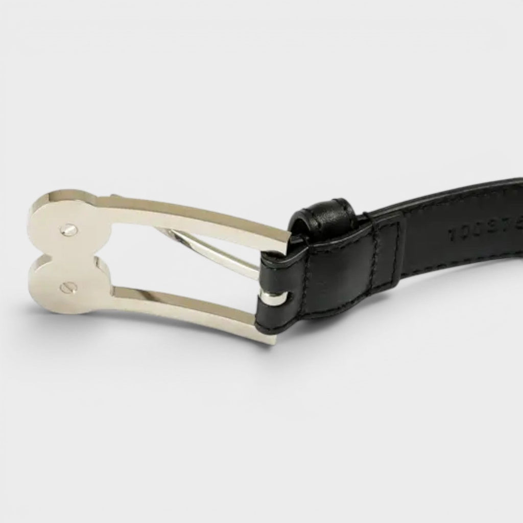 Logo Belt Calf Leather Black Silver