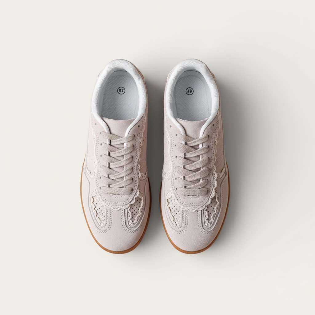 Beige Suede Crochet Gum Sole Trainers