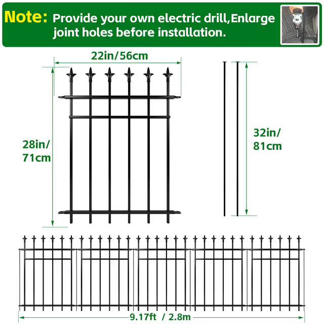 Metal Garden Fence 5 Pack 71x56cm Rustproof Landscape Barrier Black ARIFARO