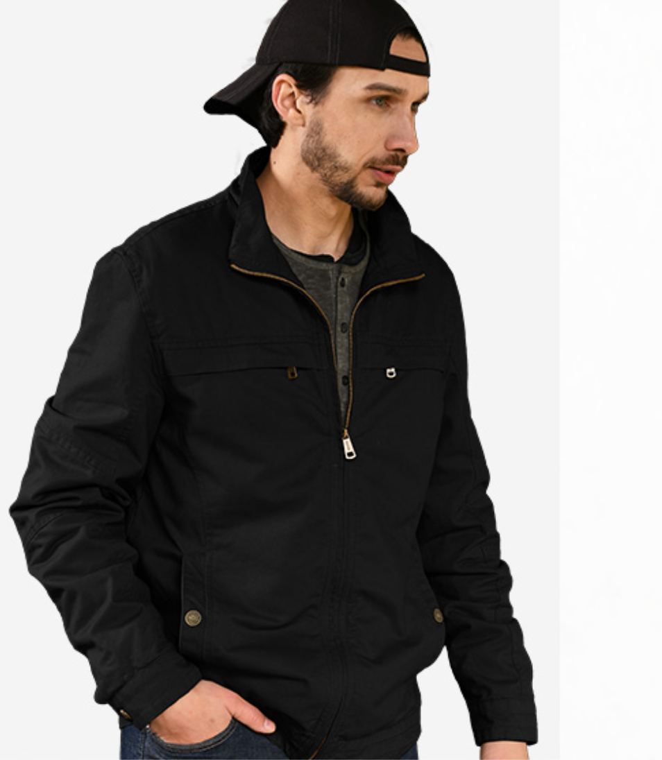 Mens Harrington Jacket Classic Lightweight Cotton Coat Black Size XXL WenVen
