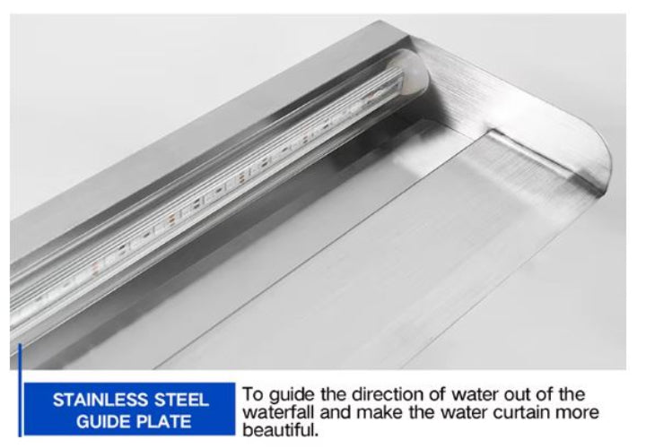 Pool Waterfall Fountain with LED Light Stainless Steel Rectangular Spa Cascade