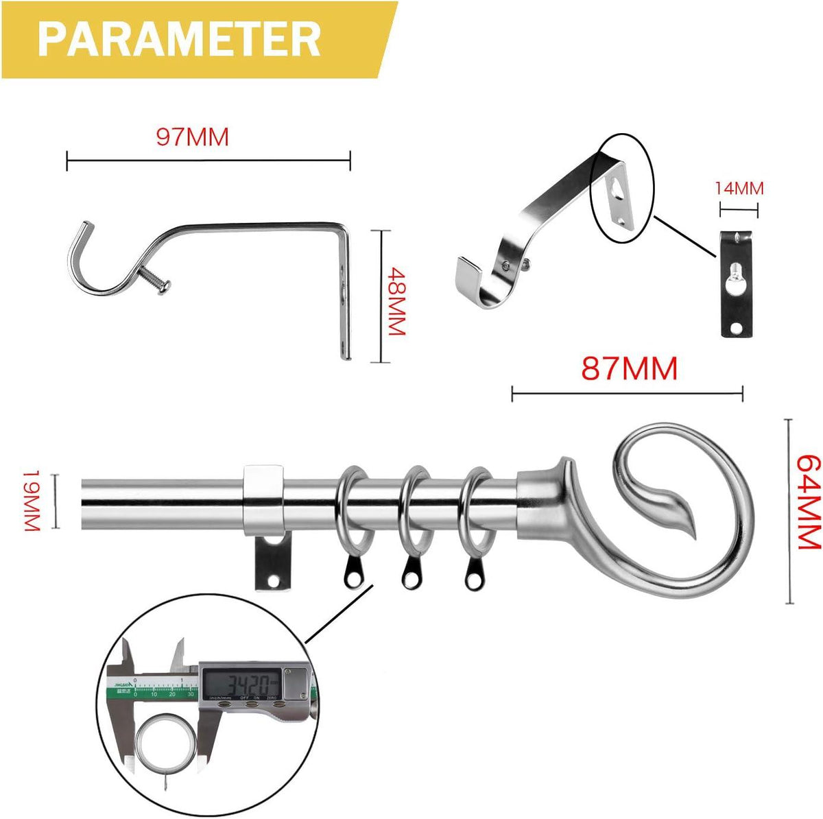 Extendable Curtain Pole 130-240cm Chrome 16/19mm Metal Curtain Rod Set