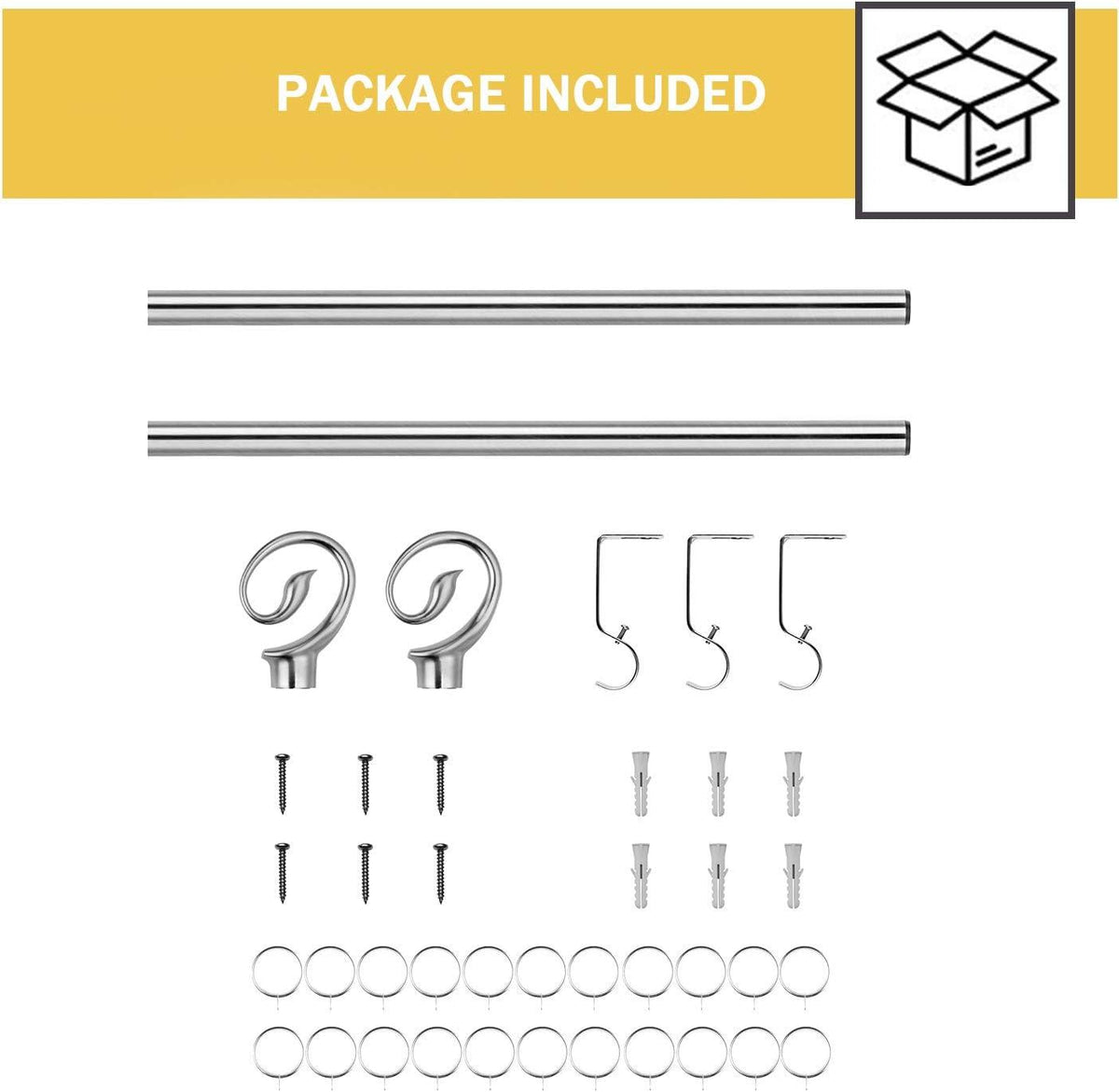 Extendable Curtain Pole 130-240cm Chrome 16/19mm Metal Curtain Rod Set