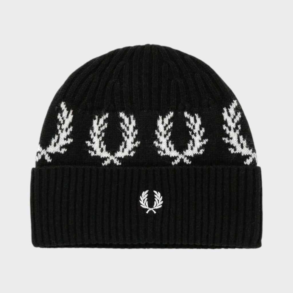 Laurel Wreath Embroidered Beanie Black