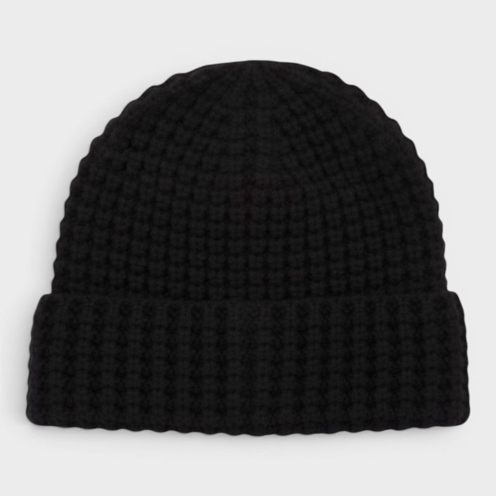 Waffle Knit Beanie Hat Black
