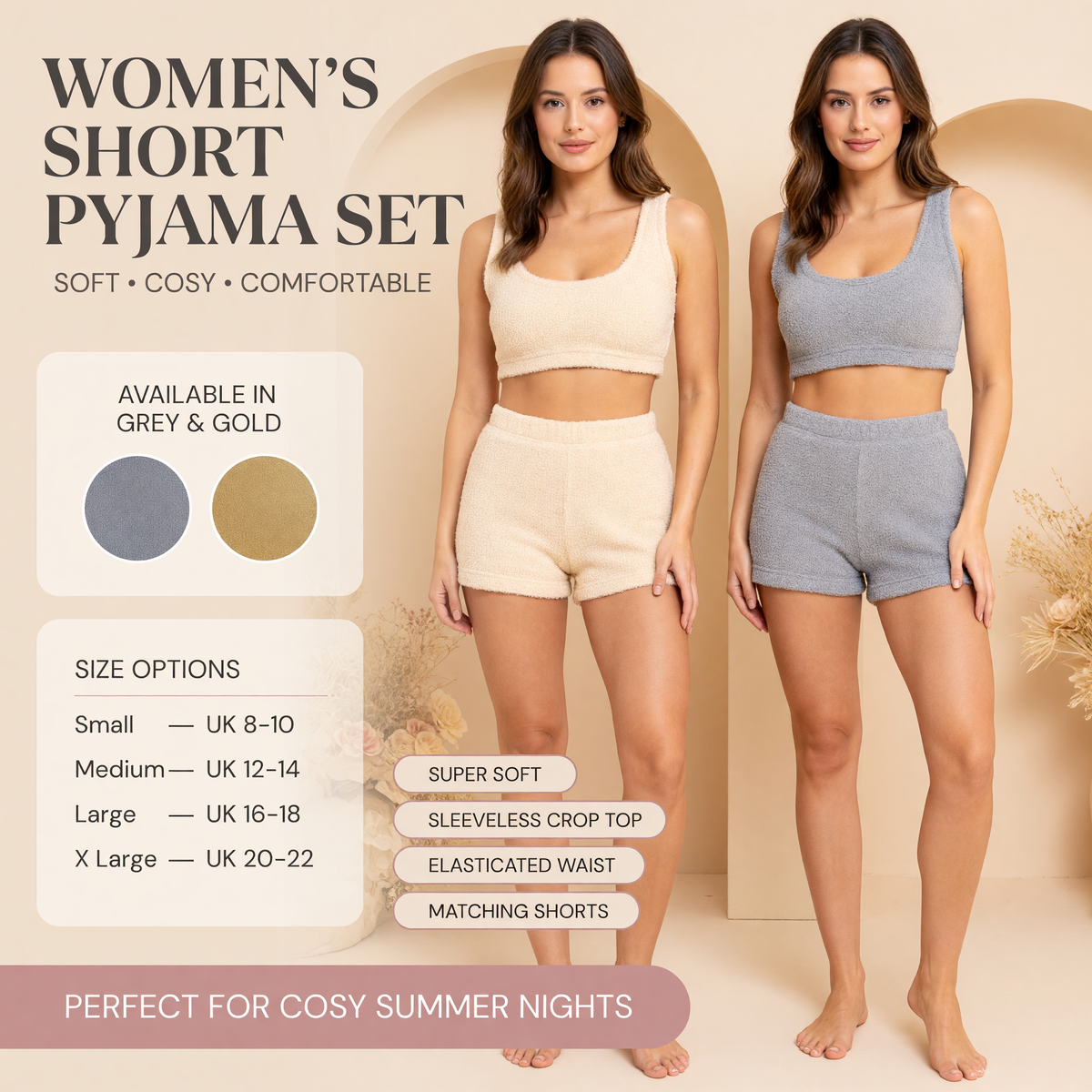 Daisy Dreamer Womens Teddy Fleece Crop Top And Shorts Pyjama Loungewear Set Ultra Soft