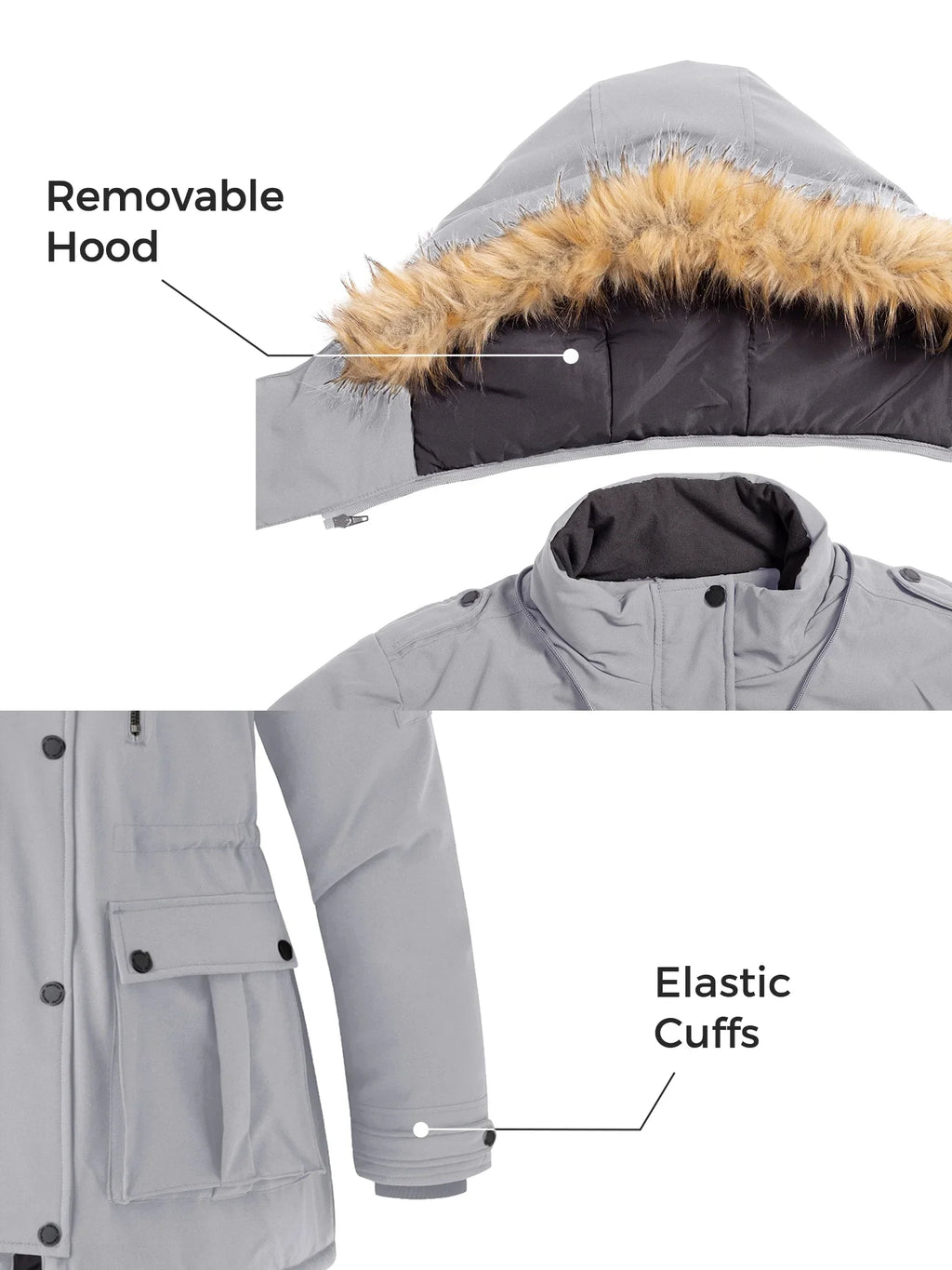 Wantdo Womens Winter Jacket Waterproof Coat Warm Puffer, Size S, Grey