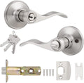 Exterior Door Handle Lock Satin Nickel Keyed Entry Wave Style Probrico