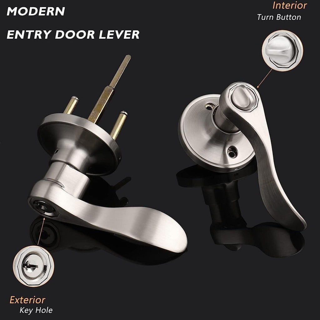 Exterior Door Handle Lock Satin Nickel Keyed Entry Wave Style Probrico