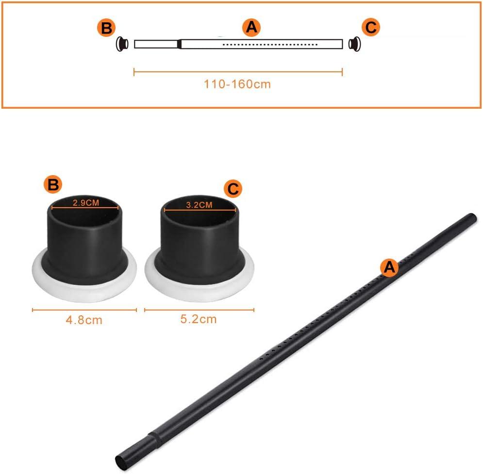Black Shower Curtain Rod 110-160cm No Drill Tension Pole Extendable Rail
