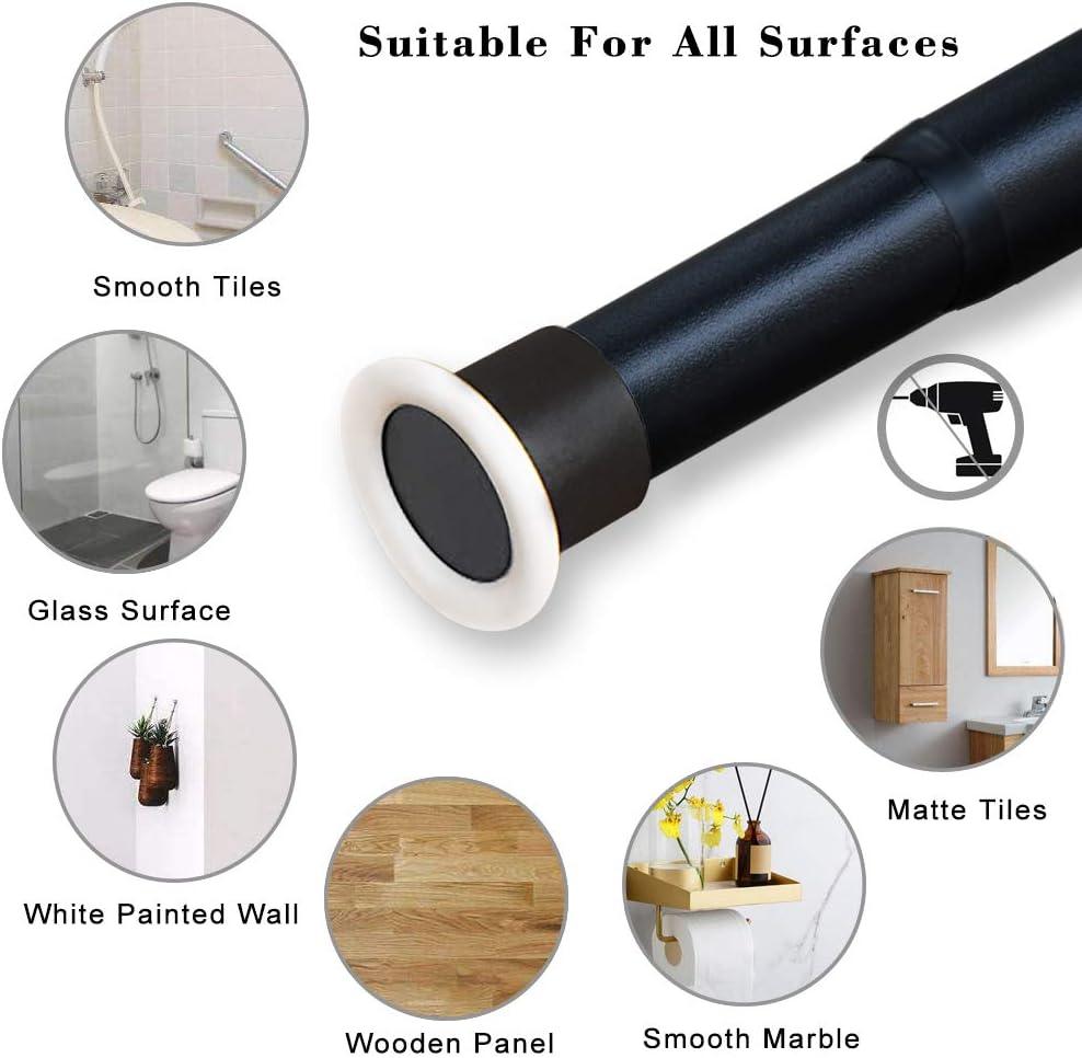 Black Shower Curtain Rod 110-160cm No Drill Tension Pole Extendable Rail