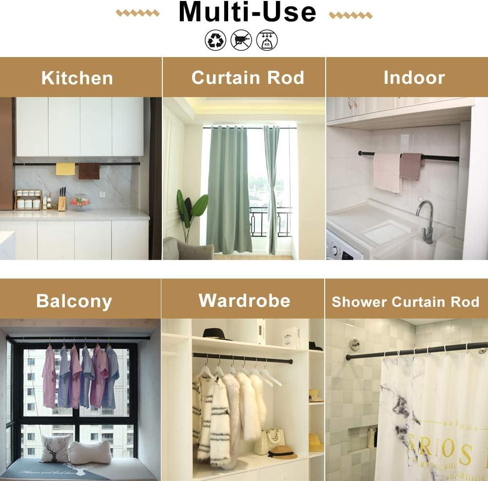 Black Shower Curtain Rod 110-160cm No Drill Tension Pole Extendable Rail