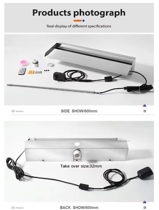 Pool Water Blade Waterfall Fountain LED Light Stainless Steel Garden Spa Wall