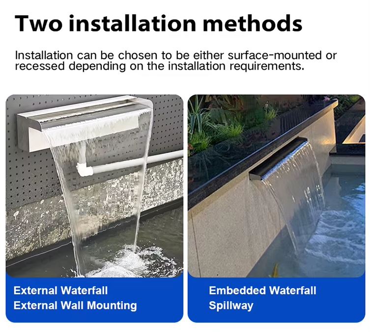 Pool Water Blade Waterfall Fountain LED Light Stainless Steel Garden Spa Wall