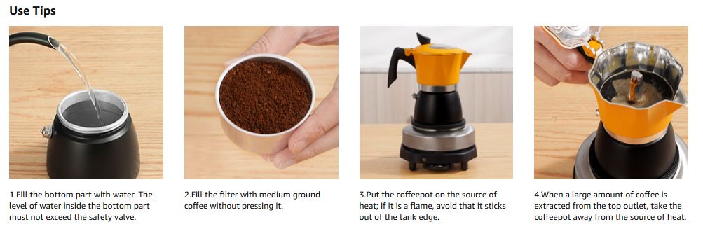 Stovetop Coffee Maker Italian Espresso Moka Pot Transparent Lid Orange TWOMEOW
