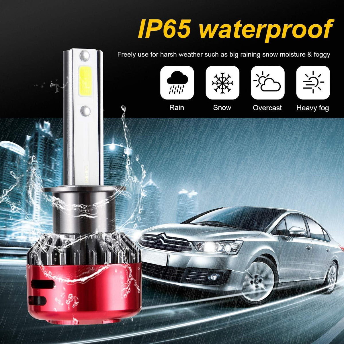 H1 LED Headlight Bulbs Pair 6000K White 9000LM Super Bright Fog High Beam