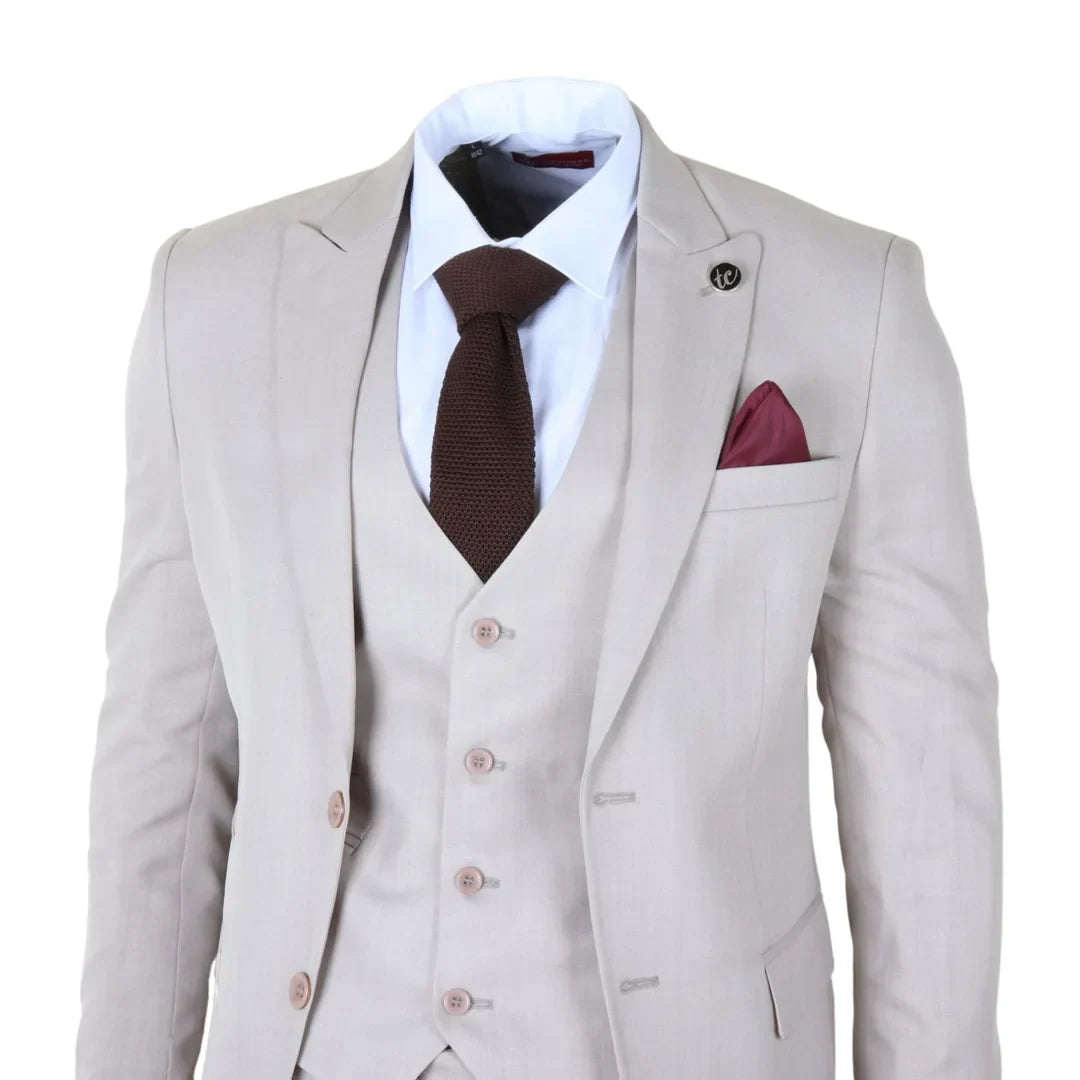 IM1 - Men's Classic Plain Cream 3 Piece Suit