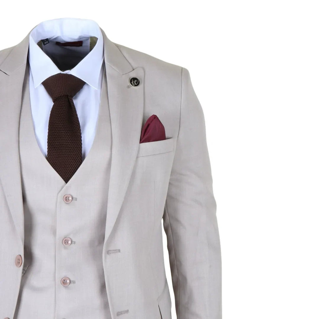 IM1 - Men's Classic Plain Cream 3 Piece Suit