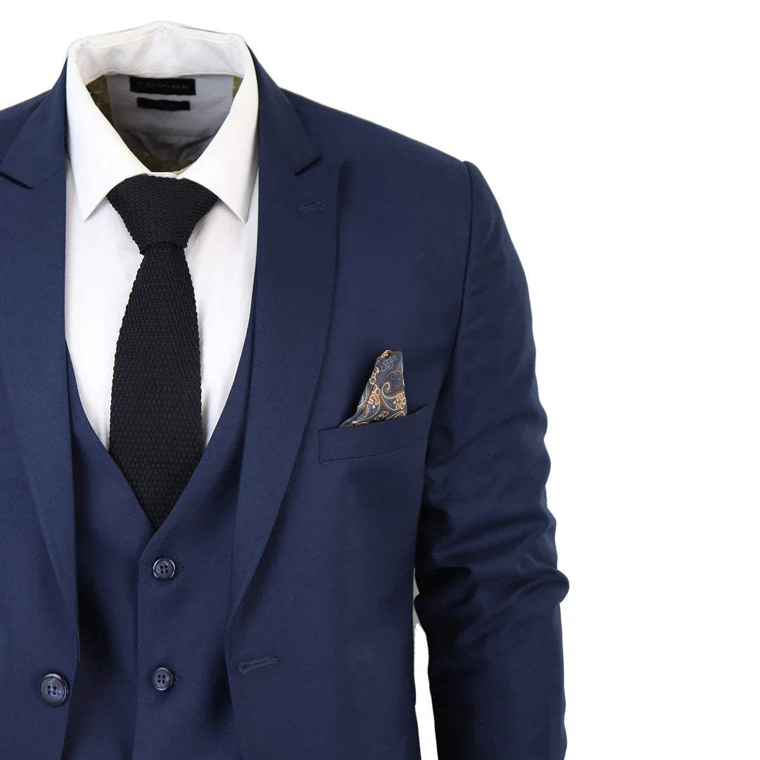 IM1 Men's Classic Plain Navy 3 Piece Suit