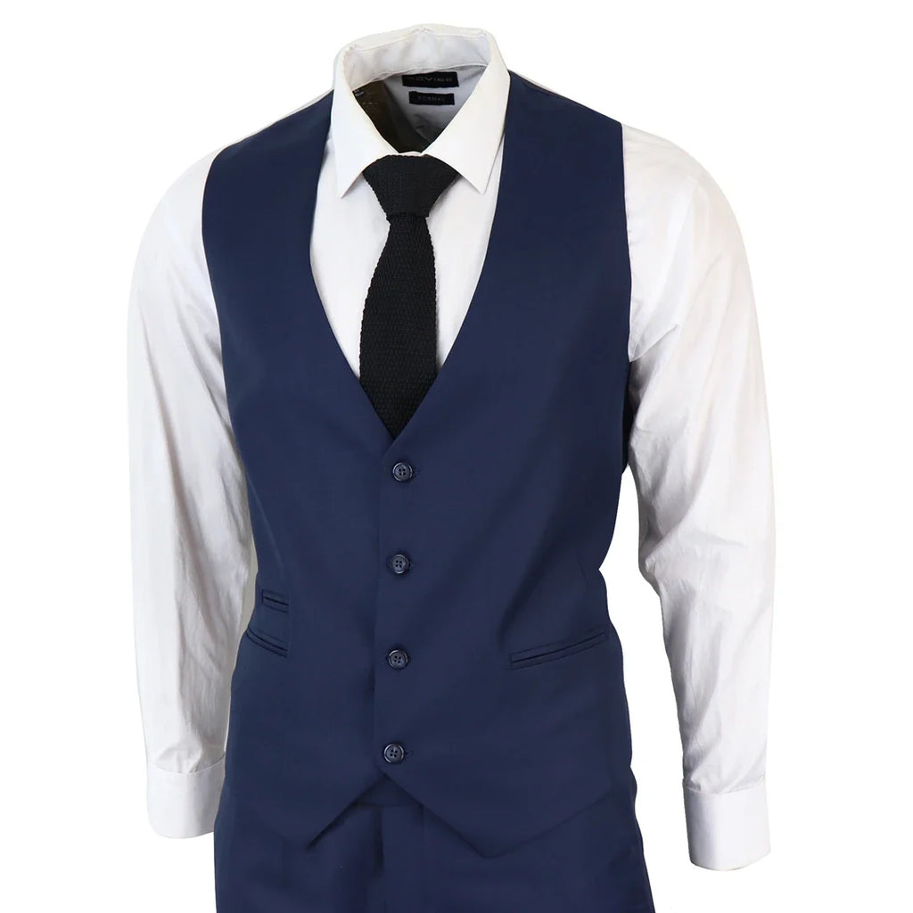 IM1 Men's Classic Plain Navy 3 Piece Suit