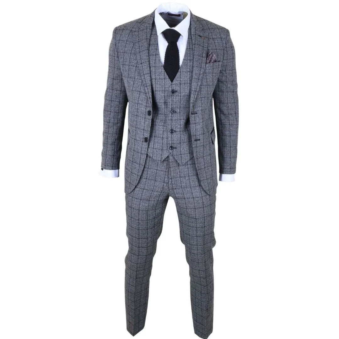IM11 - Men's Charcoal 3 Piece Tailored Fit Check Suit