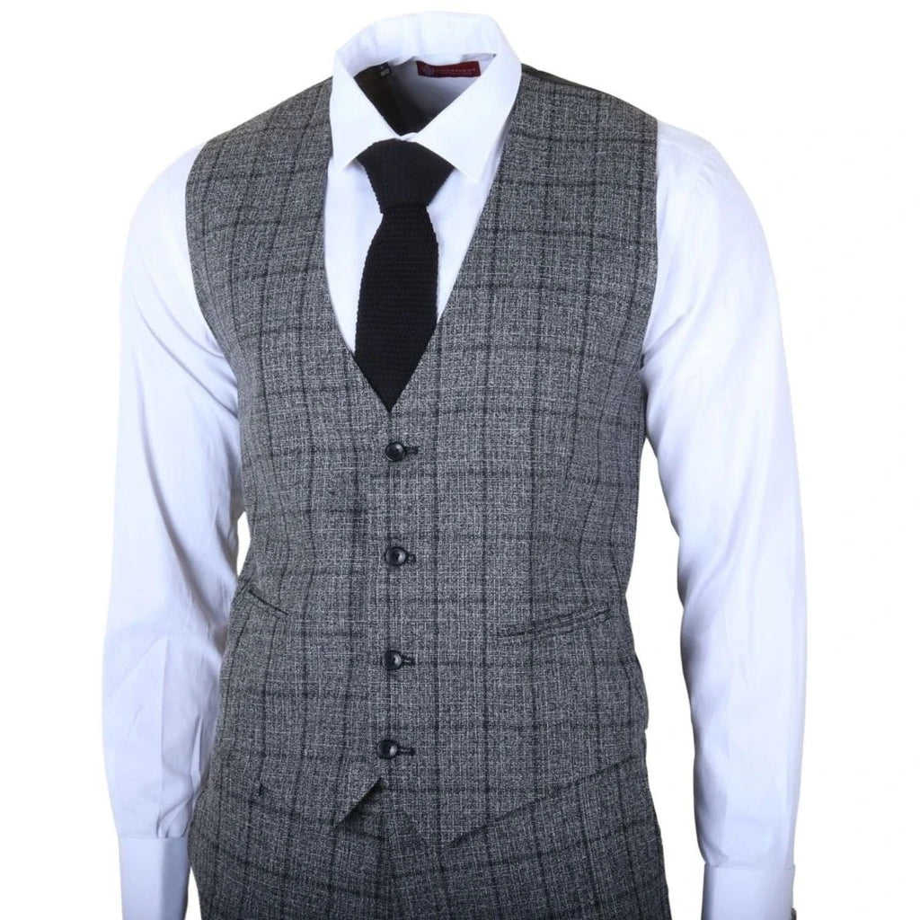 IM11 - Men's Charcoal 3 Piece Tailored Fit Check Suit