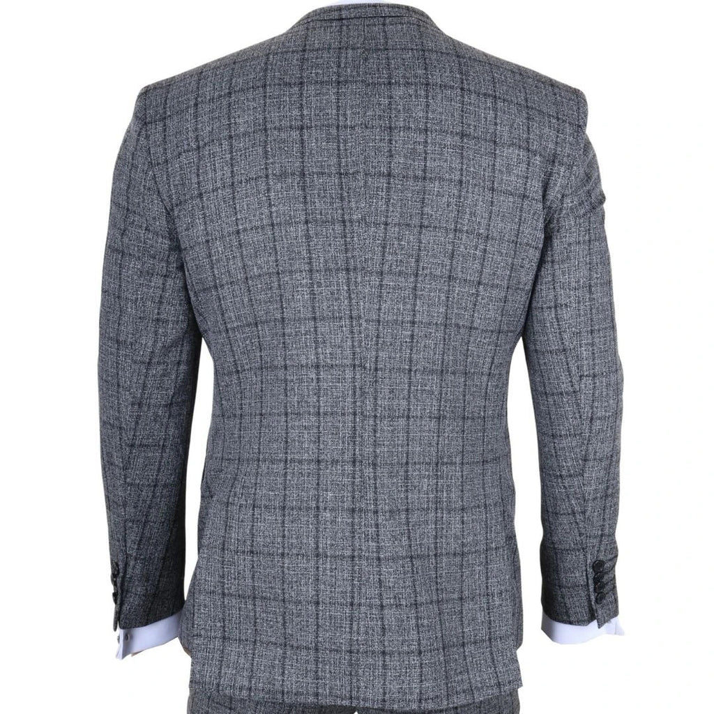 IM11 - Men's Charcoal 3 Piece Tailored Fit Check Suit