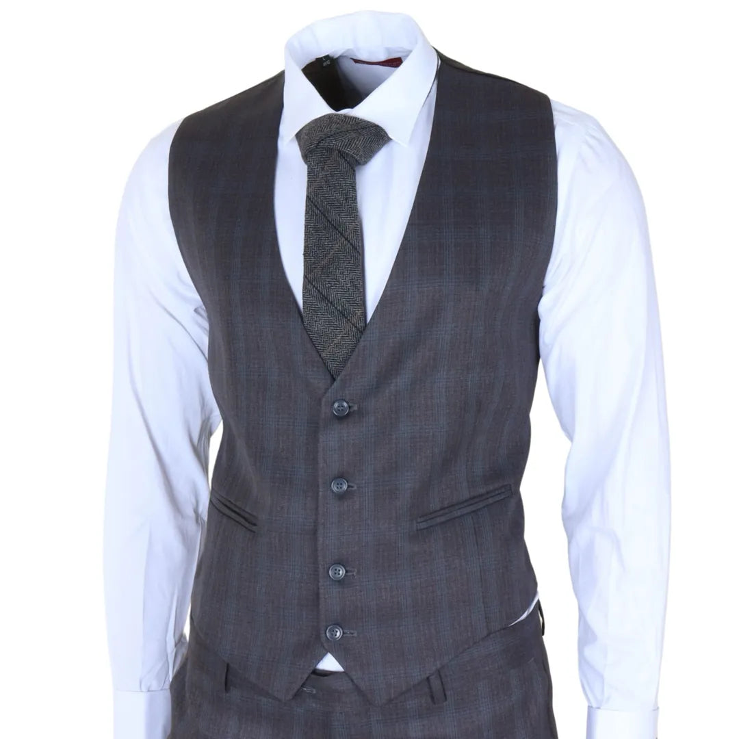IM31 - Men's Charcoal 3 Piece Prince Of Wales Check Suit