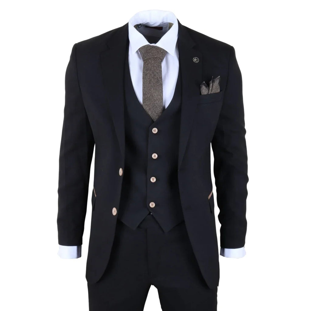 IM32 - Men's Black 3 Piece Tailored Fit Suit