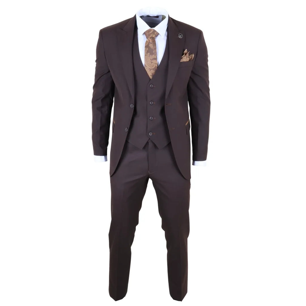 IM32 - Men's Plain Dark Brown 3 Piece Suit