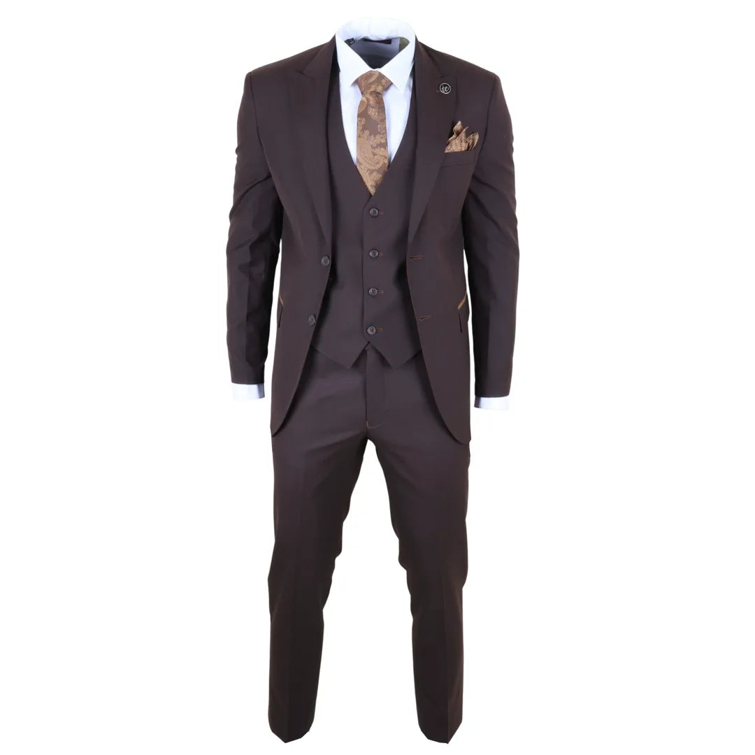 IM32 - Men's Plain Dark Brown 3 Piece Suit