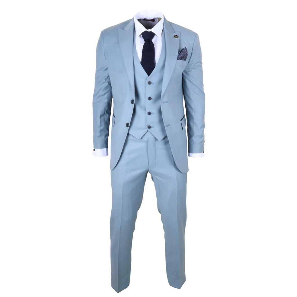 IM32 - Men's Plain Turquoise Blue 3 Piece Suit