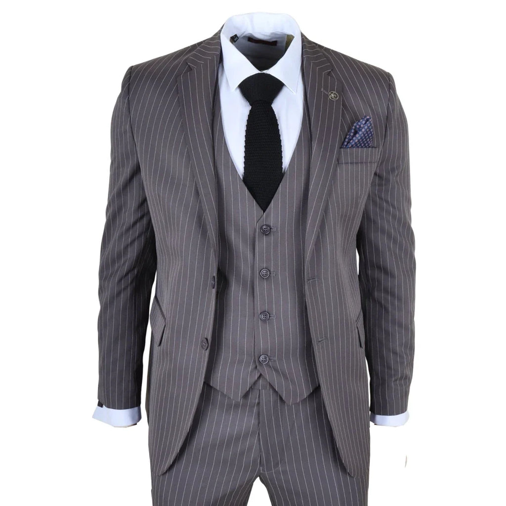 IM44 - Men's Classic Pinstripe 3 Piece Grey Suit
