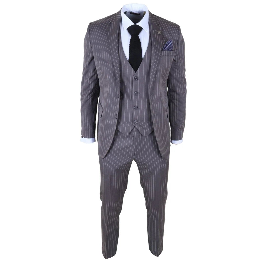 IM44 - Men's Classic Pinstripe 3 Piece Grey Suit