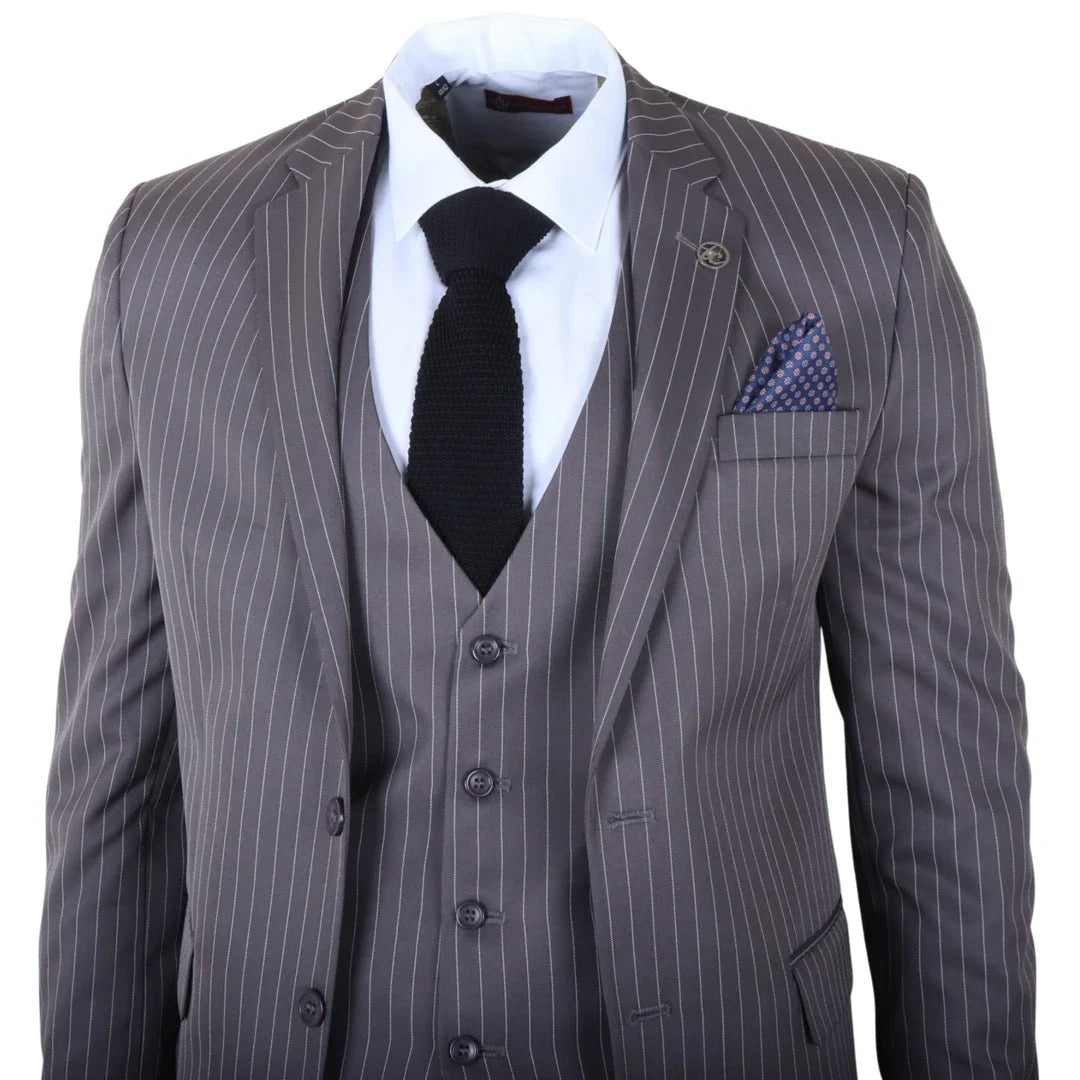 IM44 - Men's Classic Pinstripe 3 Piece Grey Suit